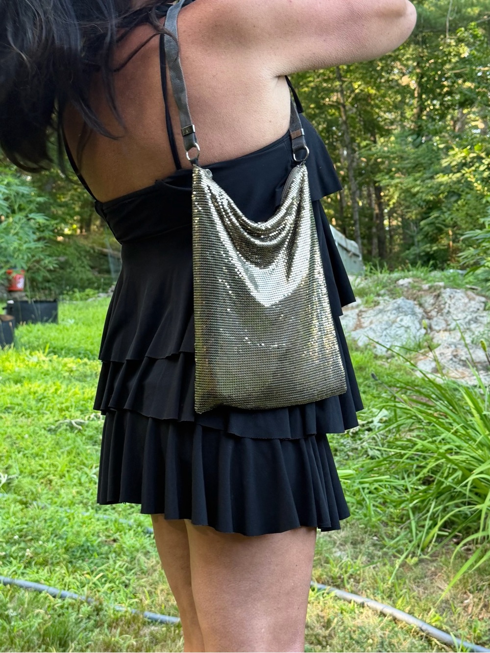 Whiting & Davis gun metal silver Mesh Draped Shoulder Bag